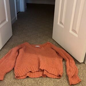 SO Women's Rust Orange Ribbed V-Neck Sweater